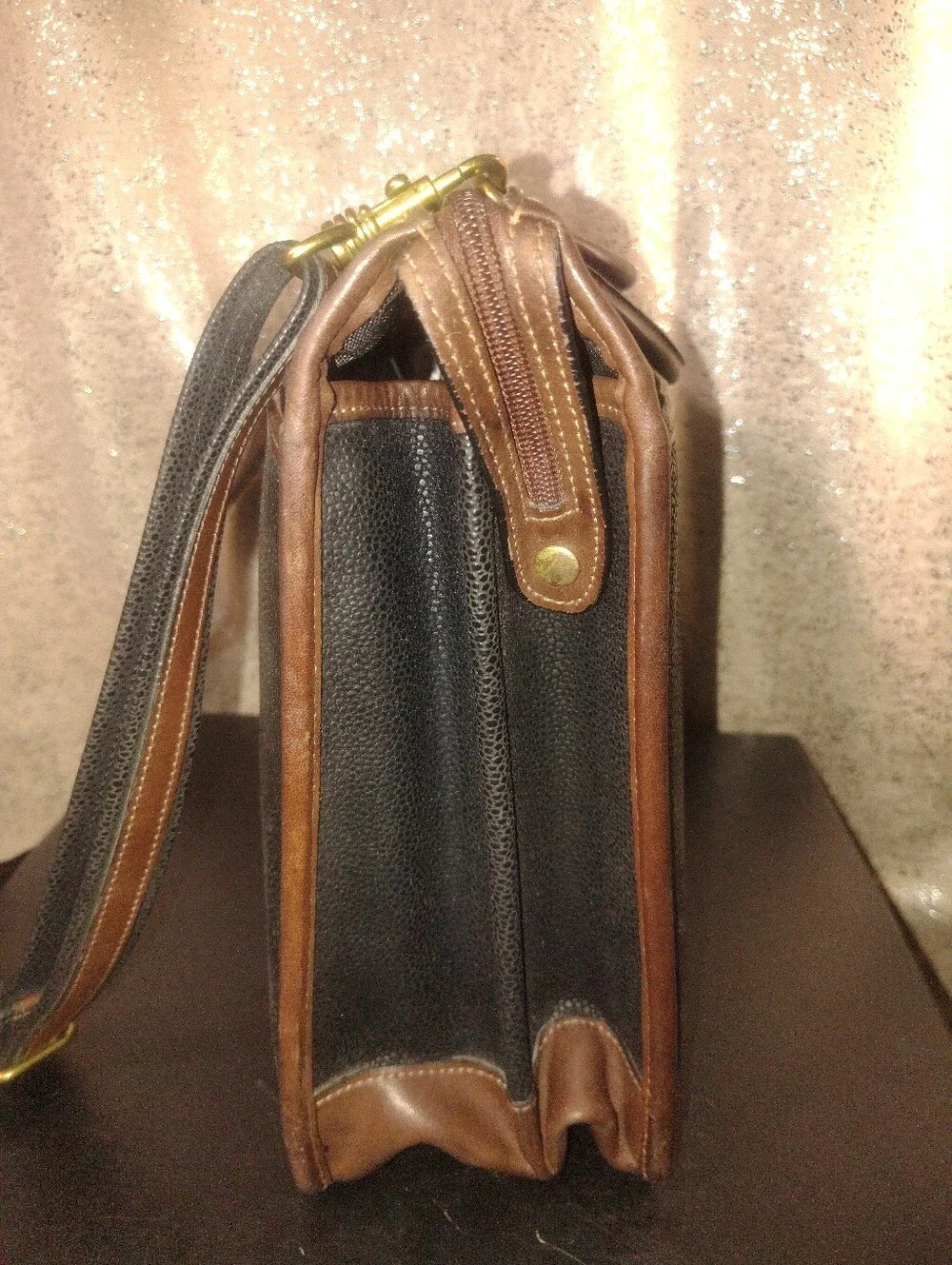 Jack Georges Vintage Two Tone Top Zip Leather Briefcase Laptop Messenger Bag
